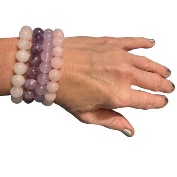 Bundle of Polished Amethyst Quartz Stone Beaded Bracelets - Picture 6 of 7